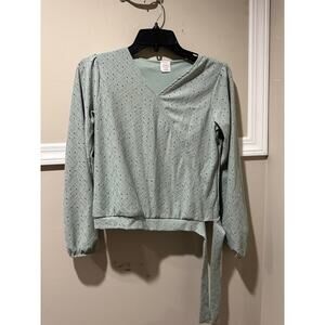 Wonder Nation Eyelet Blouse Long Sleeve Tie Waist Green‎ Top XL